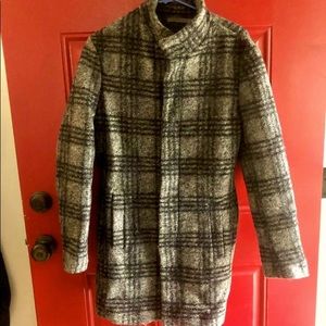 Zara plaid grey wool M coat, long with pockets